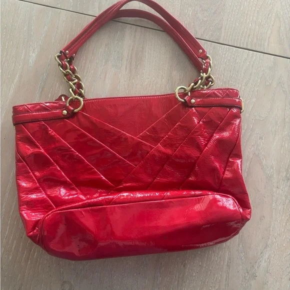 COACH Red Patent Leather Bag with Gold Accents - Picture 2 of 12